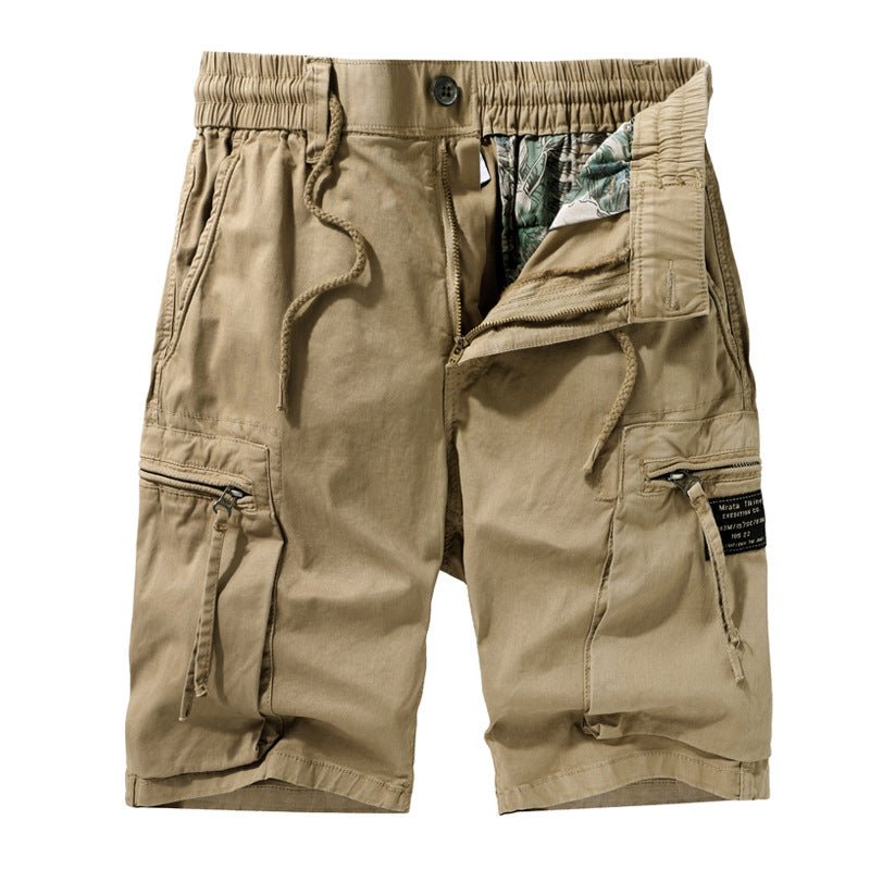 Men's Casual Solid Color Zipper-Pocket Shorts, worn lifestyle shot