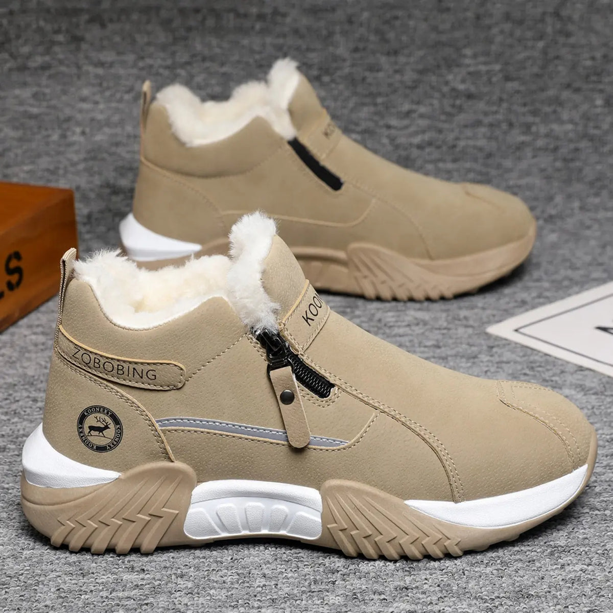 Unisex Winter Snow Casual Ankle Boots in Khaki and Gray
