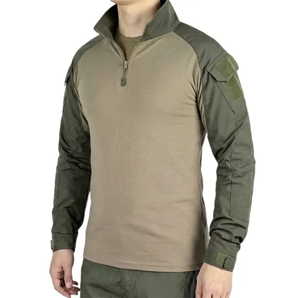 Men's Camo Half-Zip Stand Collar Long-Sleeve Top - Stretch Outdoor Layer