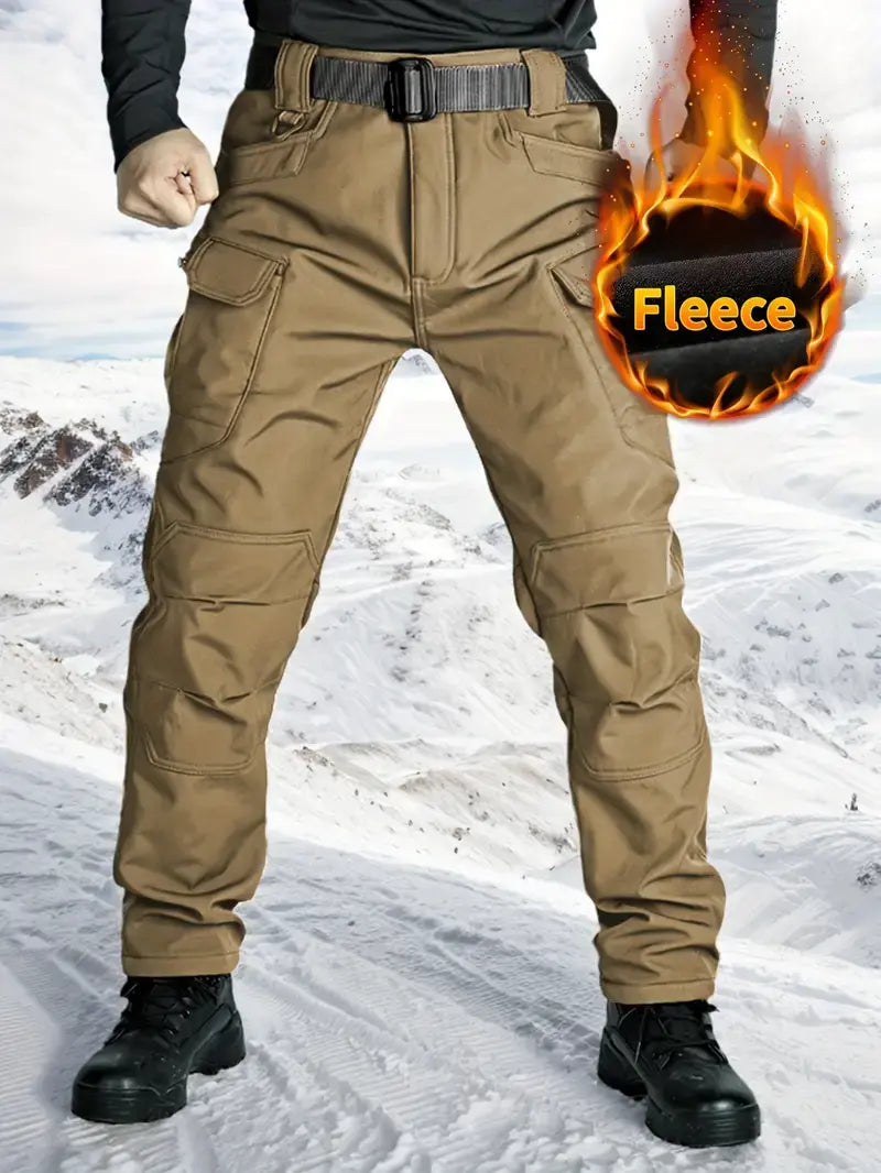 Men's Fleece-Lined Tactical Cargo Pants – Windproof Winter Hiking & Work Pants