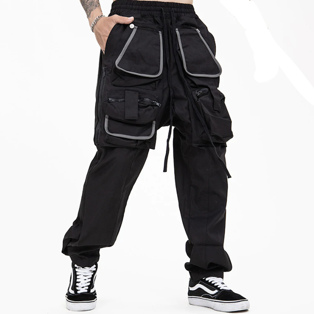 Multi-Pocket Functional Workwear Loose Casual Drawstring Men's Trousers