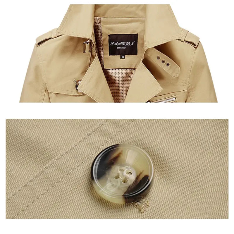 Men's Single-Breasted Long Pea Coat, Slim Fit Turn-Down Collar Overcoat
