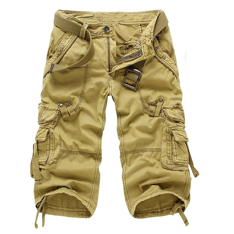 Men's Solid Color Multi-Pocket Cargo Shorts, detail view