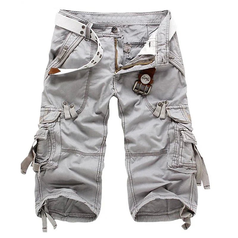 Men's Solid Color Multi-Pocket Cargo Shorts, fit view