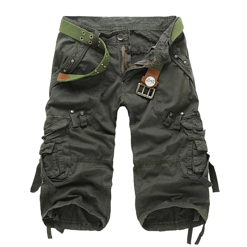 Men's Solid Color Multi-Pocket Cargo Shorts, color options