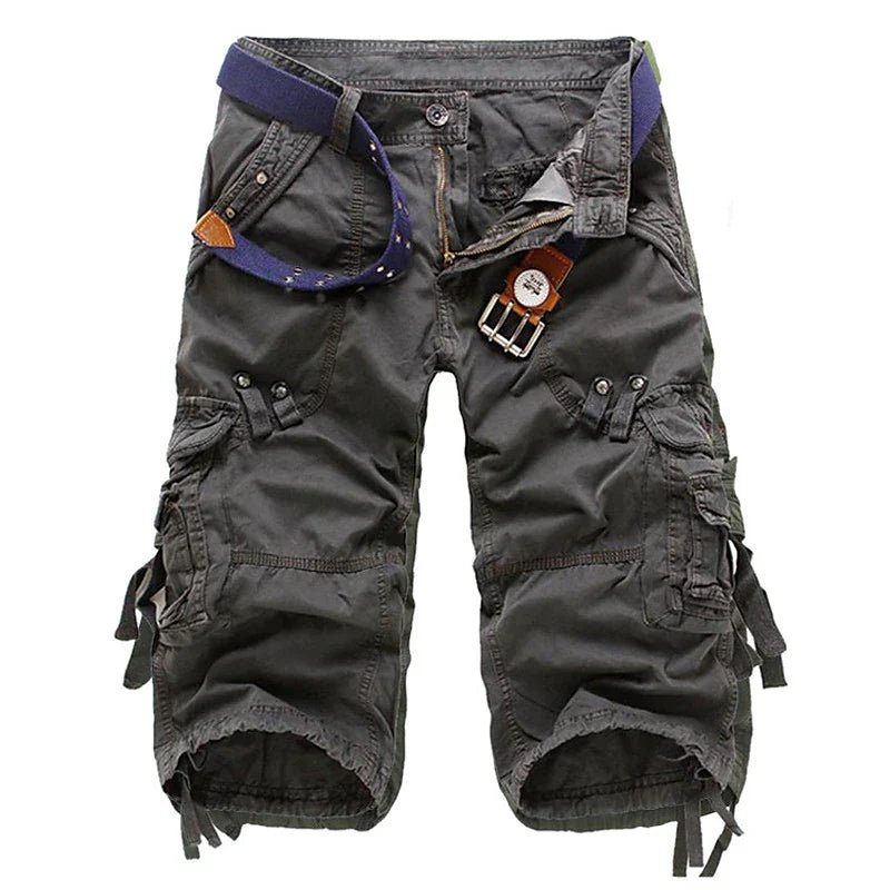 Men's Solid Color Multi-Pocket Cargo Shorts, pocket detail
