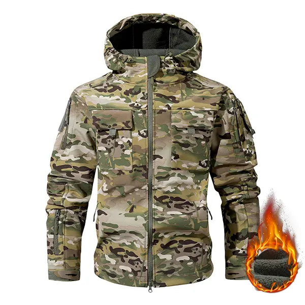 Men's Fleece-Lined Hooded Work Jacket – Water-Resistant Utility Coat with 9 Pockets