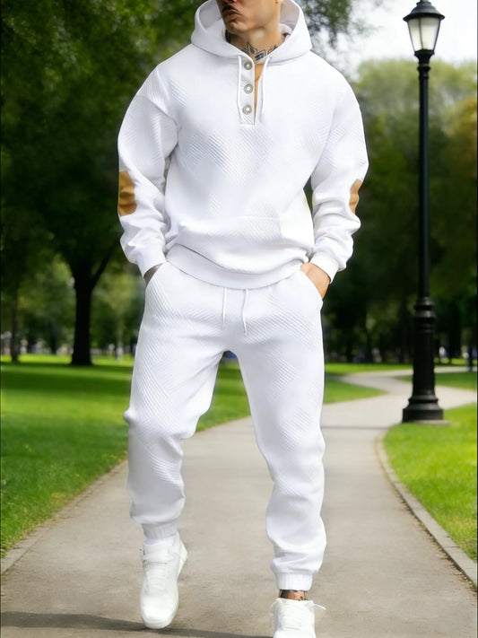 Men's Textured Stripe Hoodie & Joggers 2-Piece Tracksuit Set