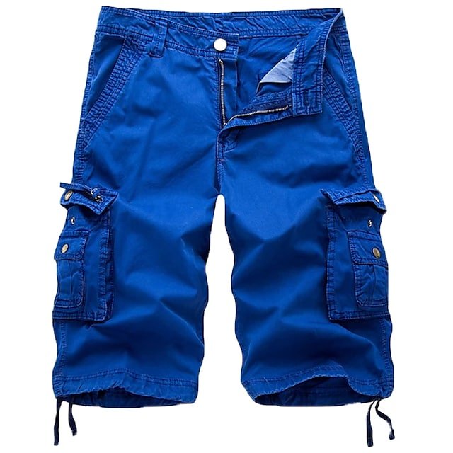 Men's washed cotton cargo shorts khaki color