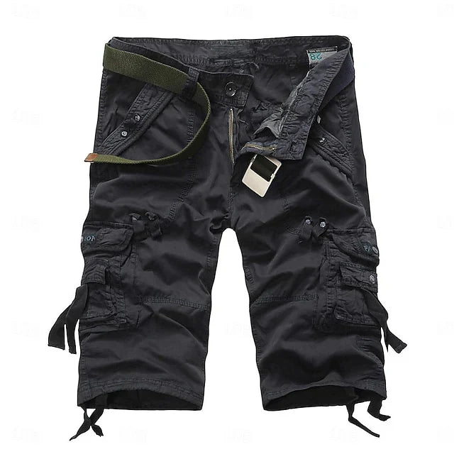 Plain cargo shorts men's drawstring hem detail