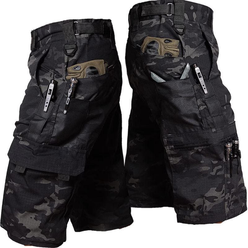 Men's Outdoor Camouflage Multi-Pocket Training Shorts, size and color chart