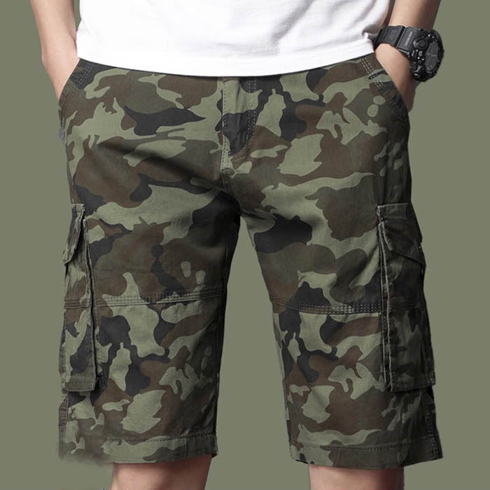 Men's Casual Camo Straight Multi-Pocket Shorts, fabric detail