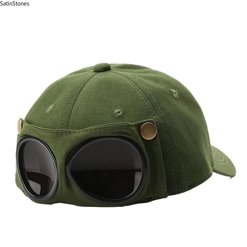 Men's Korean-Style Pilot Baseball Cap with Curved Visor