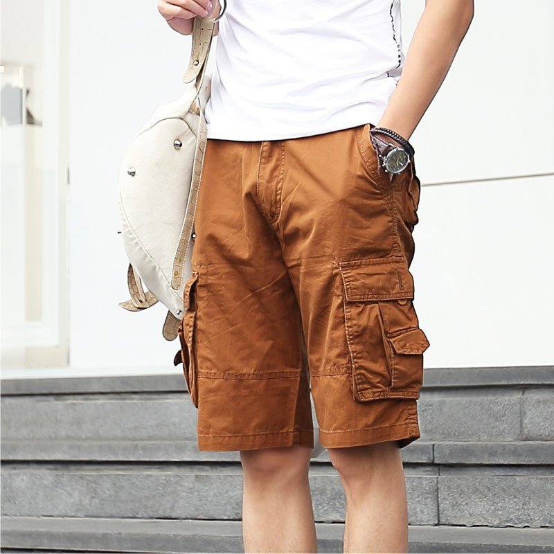 Men's Summer Outdoor Washed Multi-Pocket Cotton Shorts, worn lifestyle shot