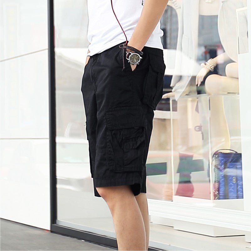 Men's Summer Outdoor Washed Multi-Pocket Cotton Shorts, close-up detail