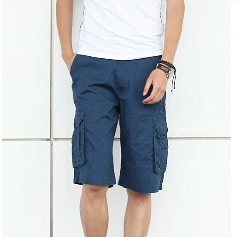 Men's Summer Outdoor Washed Multi-Pocket Cotton Shorts, full-length view