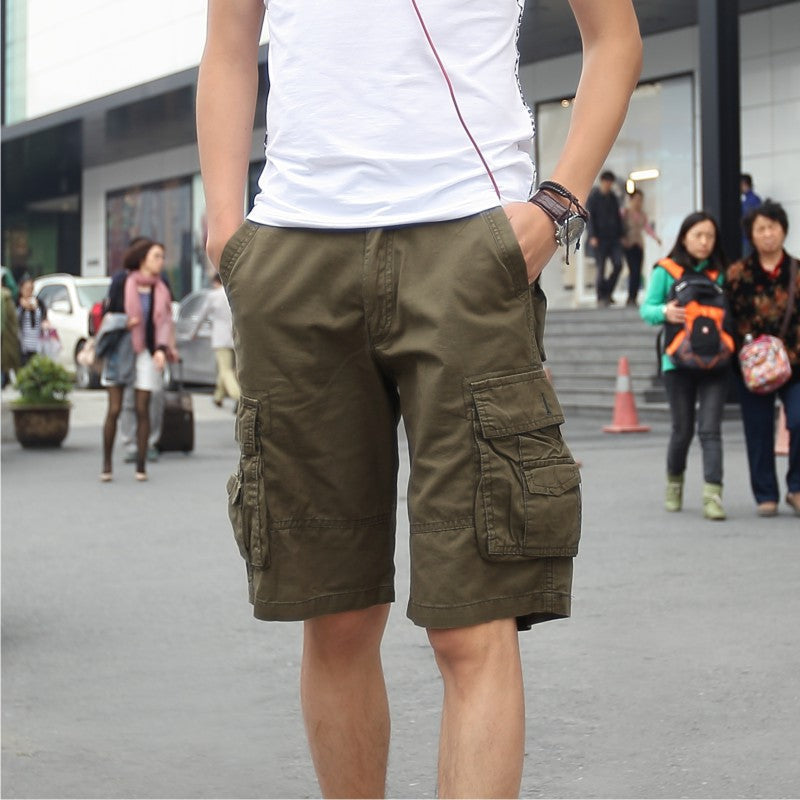 Men's Summer Outdoor Washed Multi-Pocket Cotton Shorts, waist detail