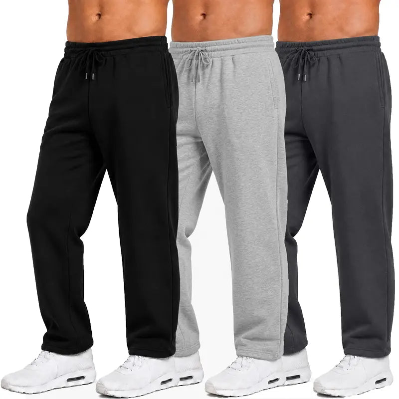 Men's Heavyweight Fleece Sweatpants 3-Pack Open Bottom Comfortable Fit