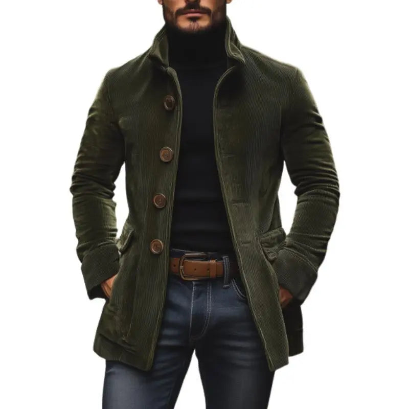 Men's Corduroy Stand Collar Jacket – Single Breasted, Slim Fit, S–3XL