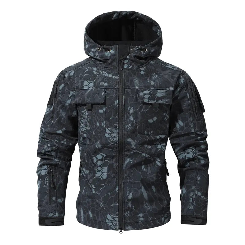 Men's Fleece-Lined Hooded Work Jacket – Water-Resistant Utility Coat with 9 Pockets