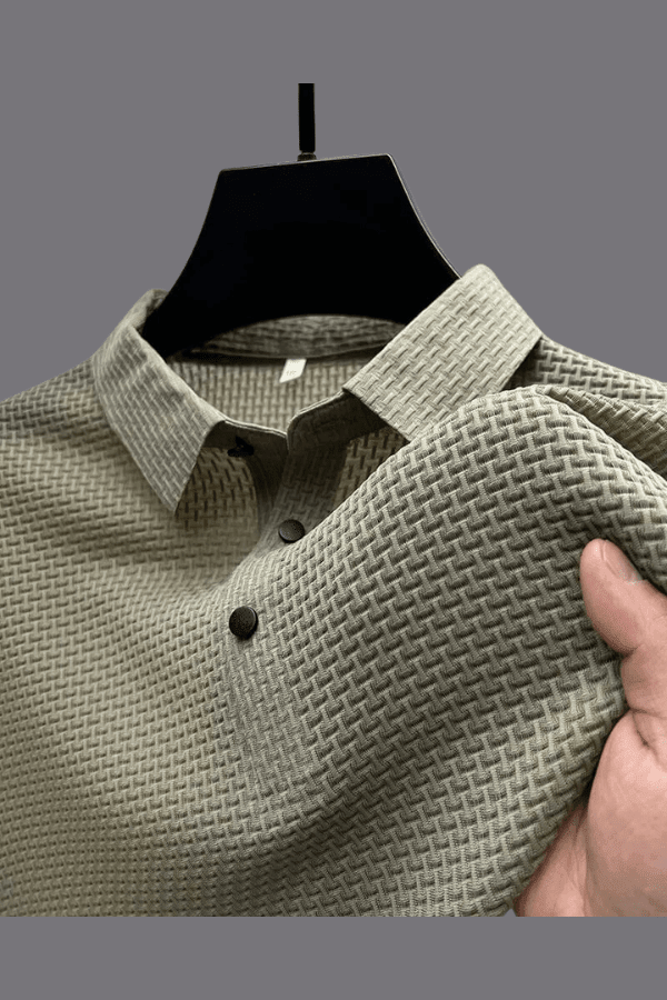 Men's Lightweight Breathable Waffle Knit Polo, detail view