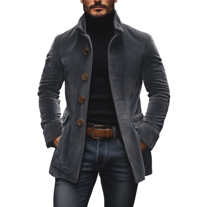 Men's Corduroy Stand Collar Jacket – Single Breasted, Slim Fit, S–3XL