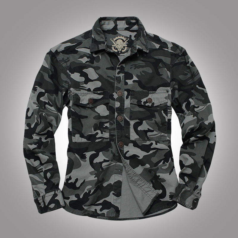 Men's Outdoor Camo Long Sleeve Shirt, fabric detail