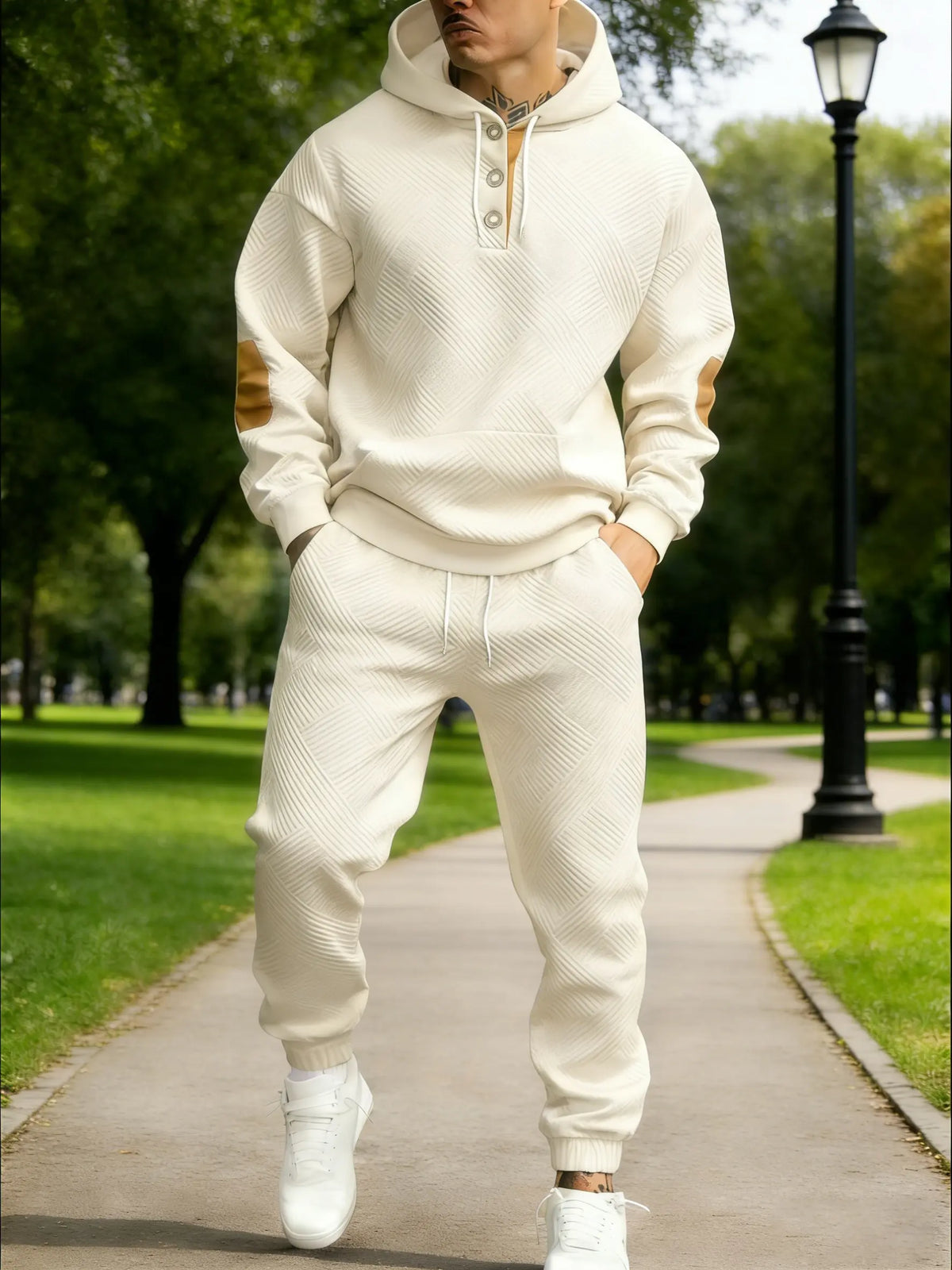 Men's Textured Stripe Hoodie & Joggers 2-Piece Tracksuit Set
