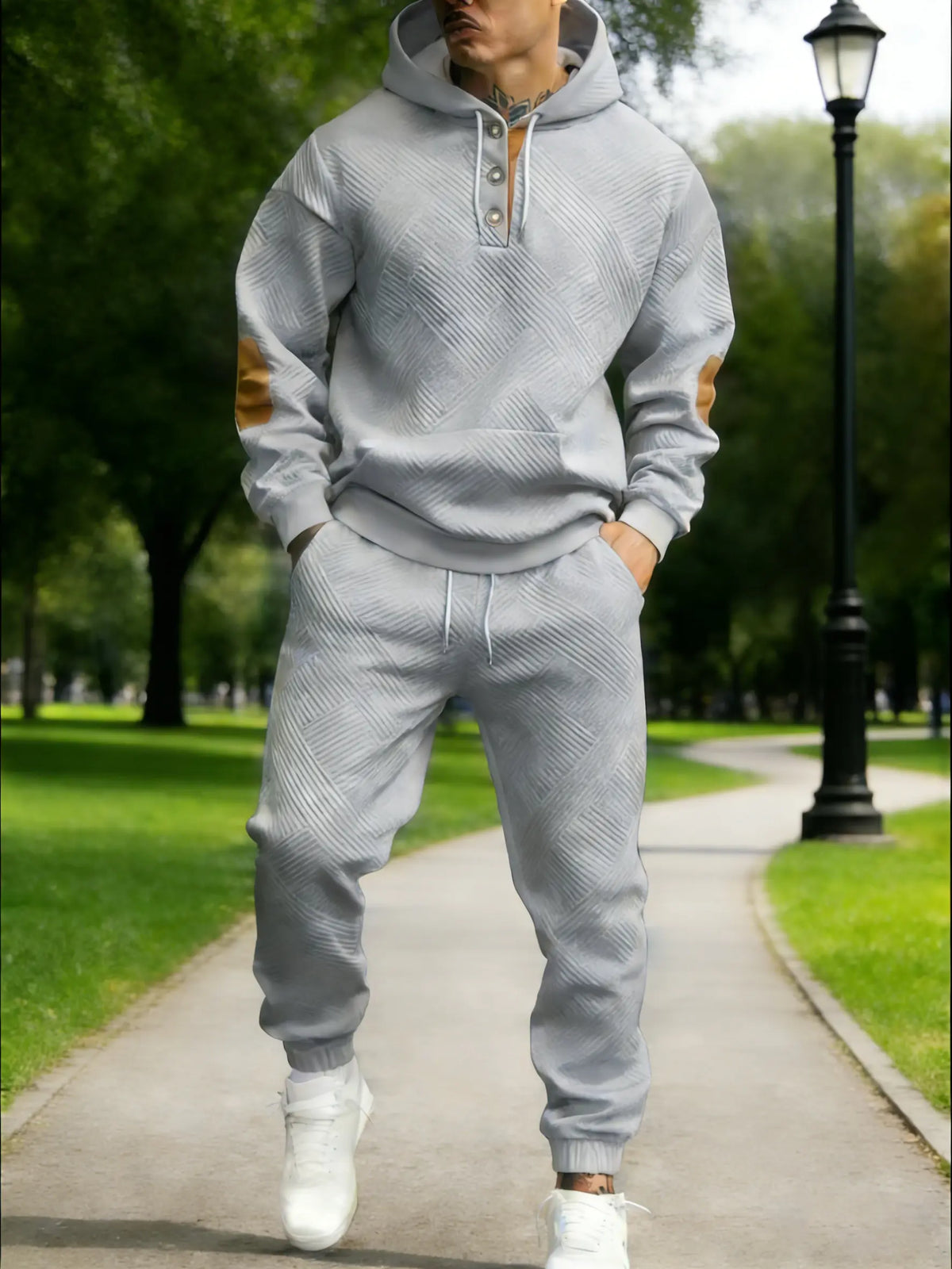 Men's Textured Stripe Hoodie & Joggers 2-Piece Tracksuit Set