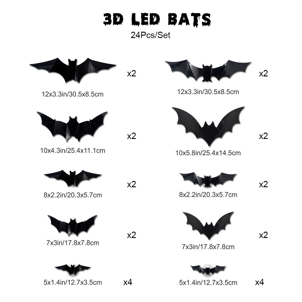 🎁🔥 3D Bat Light Design LED Decorations （contains three sizes: large, medium and small）