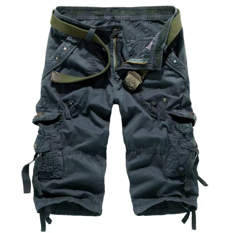 Men's multi-pocket cargo shorts relaxed straight-leg fit