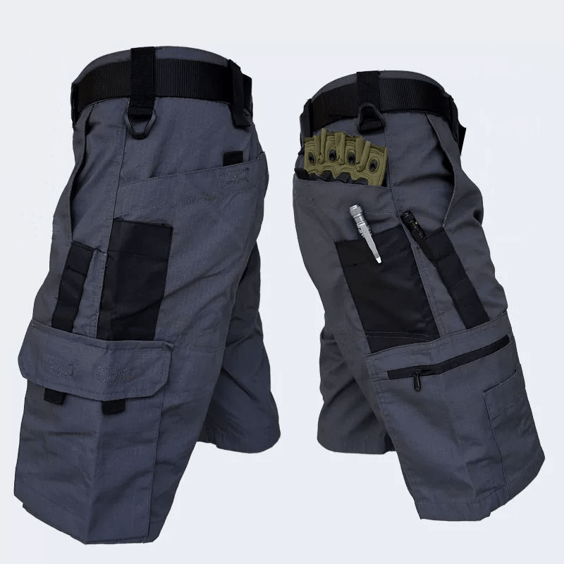 Men's outdoor cargo shorts zip fly closure detail