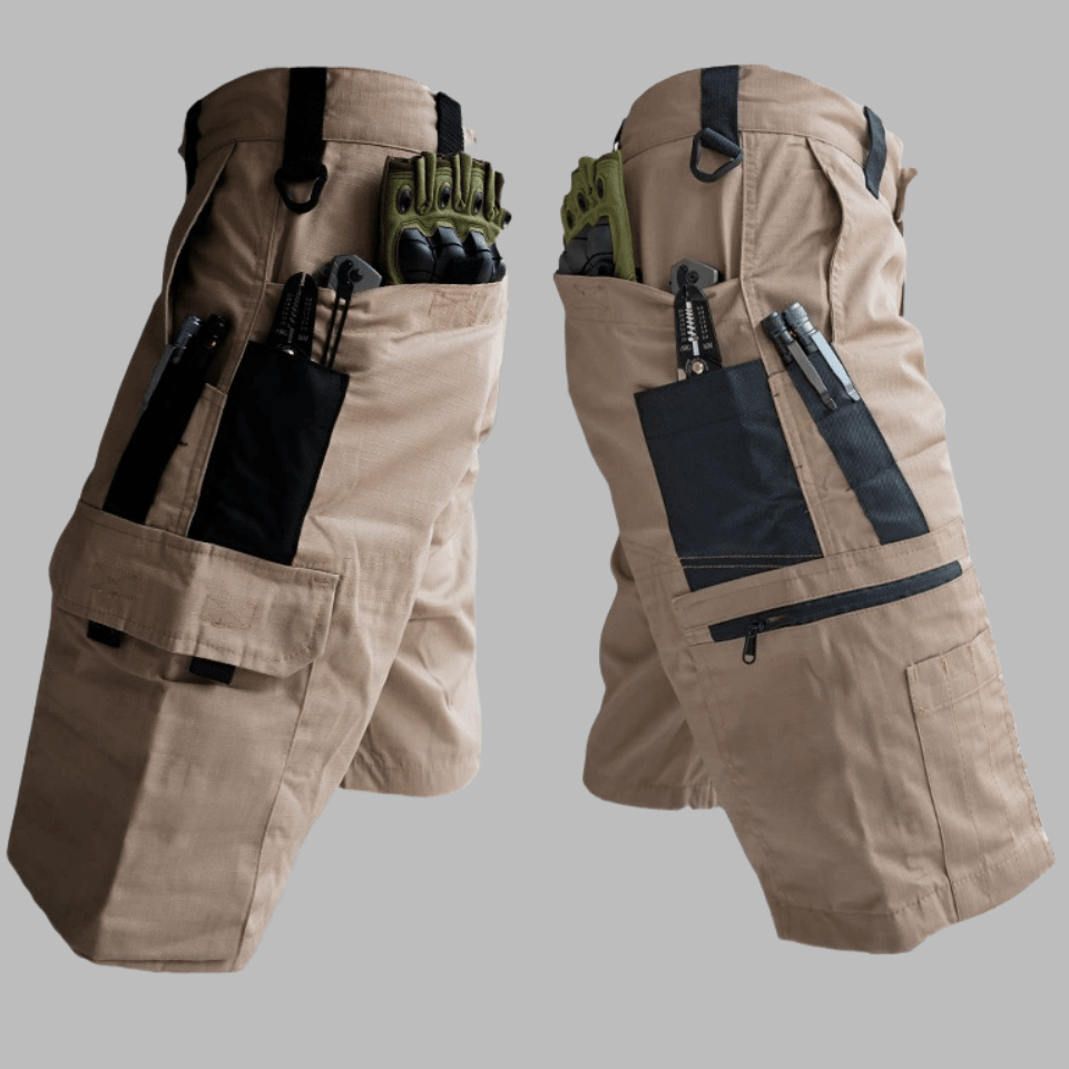 Multi-pocket outdoor cargo shorts for hiking and camping