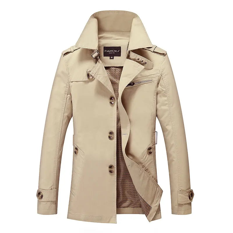 Men's Single-Breasted Long Pea Coat, Slim Fit Turn-Down Collar Overcoat