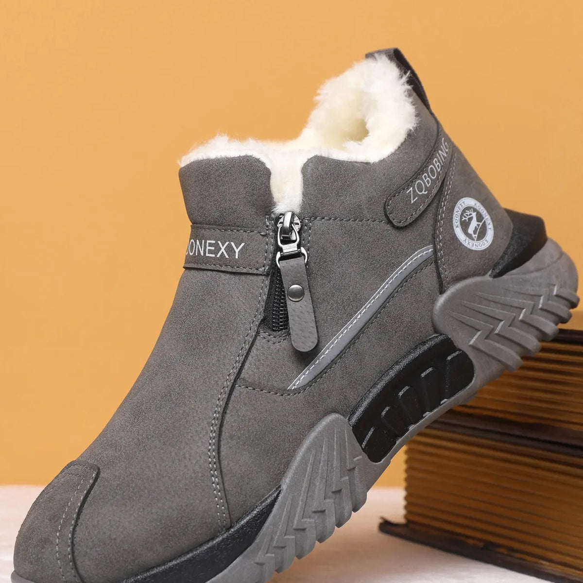 Unisex Winter Snow Casual Ankle Boots in Khaki and Gray