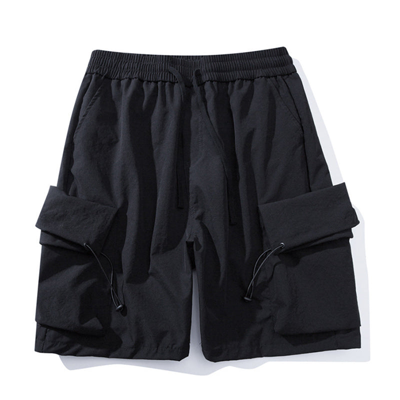 Men's Solid Color Elastic Waist Thin Shorts, close-up detail