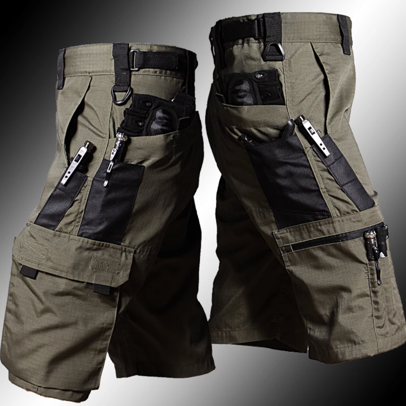 Men's Outdoor Camouflage Multi-Pocket Training Shorts, full-length view