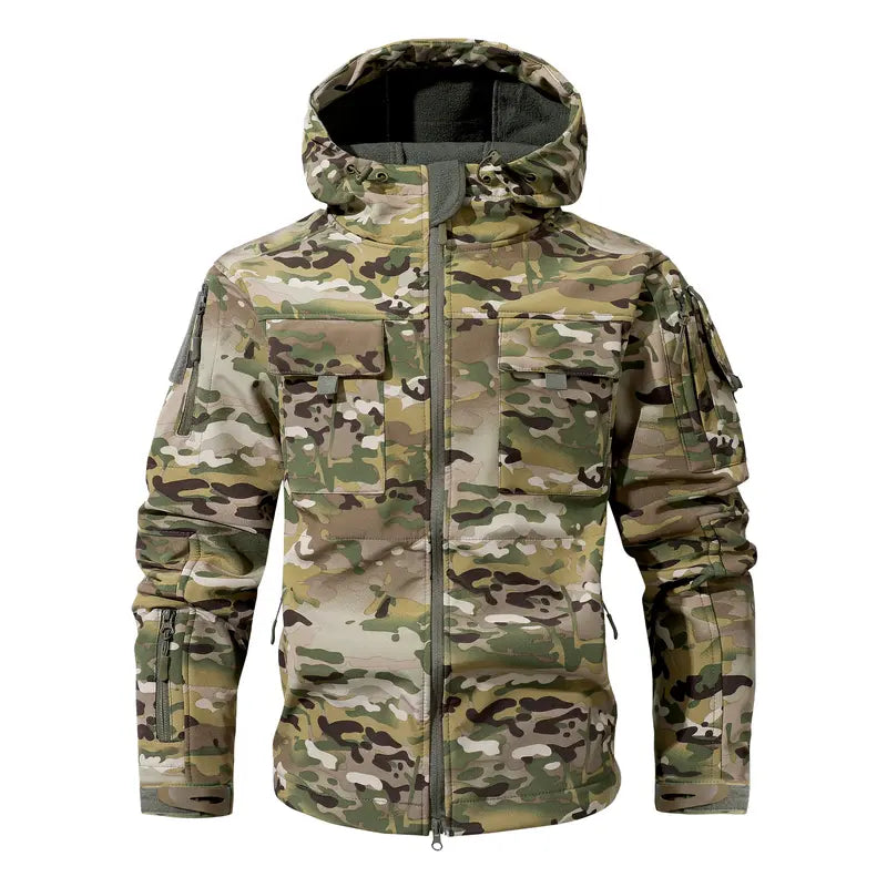 Men's Fleece-Lined Hooded Work Jacket – Water-Resistant Utility Coat with 9 Pockets