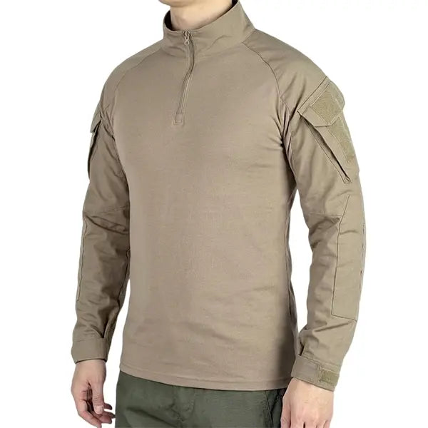Men's Camo Half-Zip Stand Collar Long-Sleeve Top - Stretch Outdoor Layer