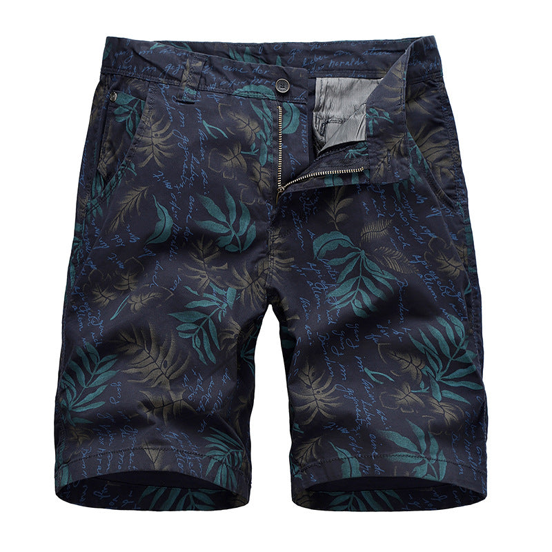 New Men's Leaves Printed Beach Shorts, waist detail