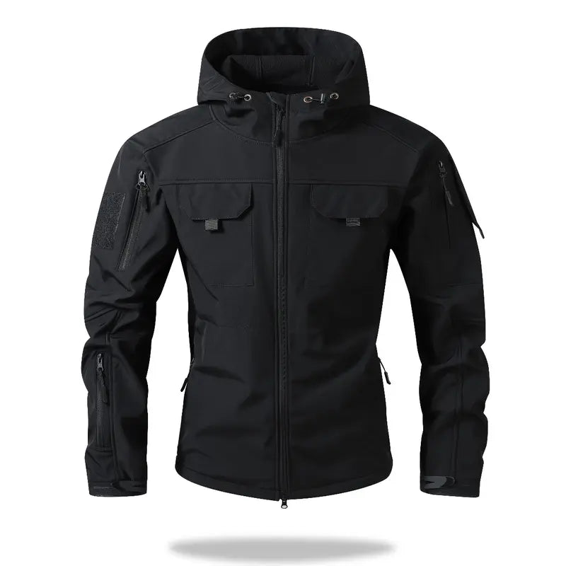 Men's Fleece-Lined Hooded Work Jacket – Water-Resistant Utility Coat with 9 Pockets