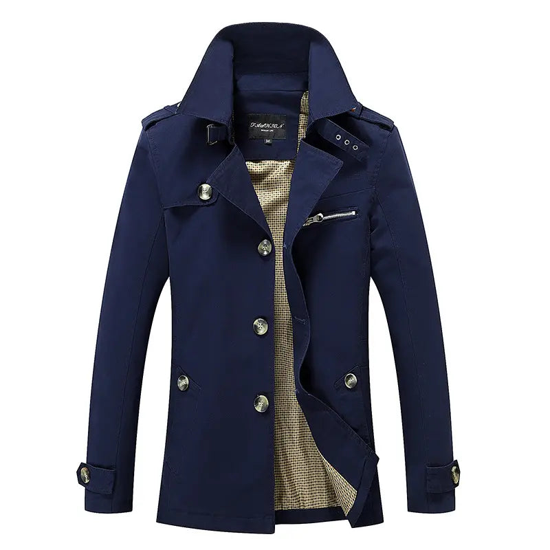Men's Single-Breasted Long Pea Coat, Slim Fit Turn-Down Collar Overcoat