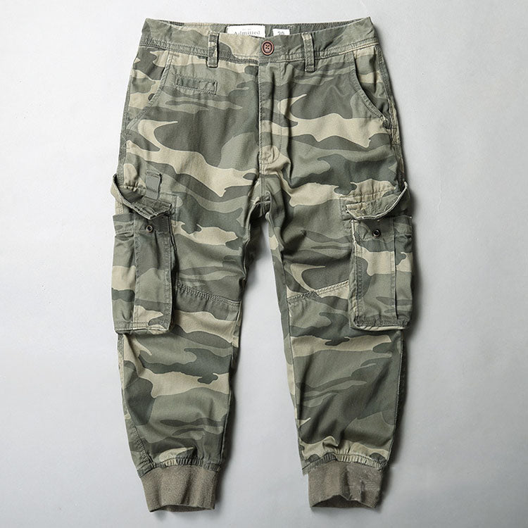 Men's Outdoor Cotton Loose Multi-Pocket Pants, full-length view