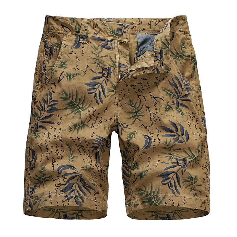 New Men's Leaves Printed Beach Shorts, full-length view