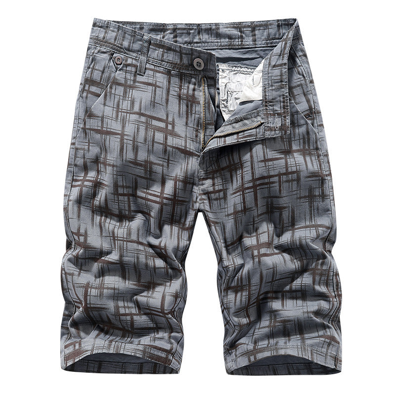 Men's Casual Washed Plaid Shorts, worn lifestyle shot