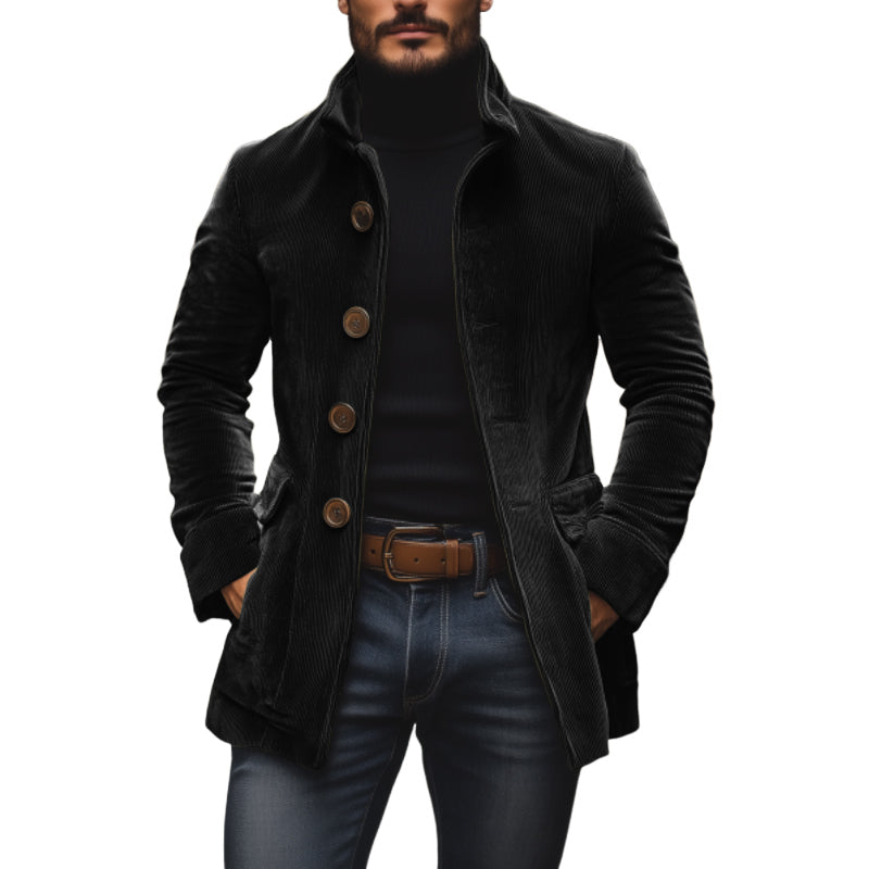 Men's Corduroy Stand Collar Jacket – Single Breasted, Slim Fit, S–3XL