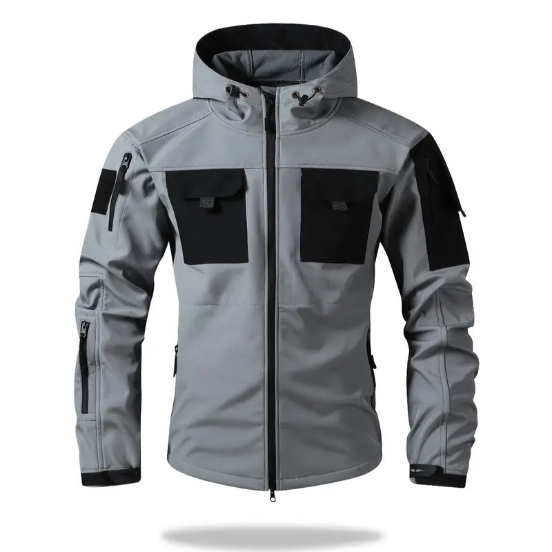 Men's Fleece-Lined Hooded Work Jacket – Water-Resistant Utility Coat with 9 Pockets