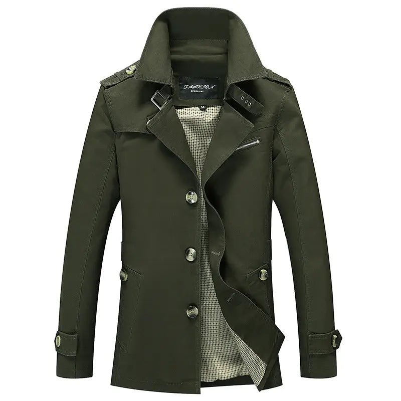 Men's Single-Breasted Long Pea Coat, Slim Fit Turn-Down Collar Overcoat
