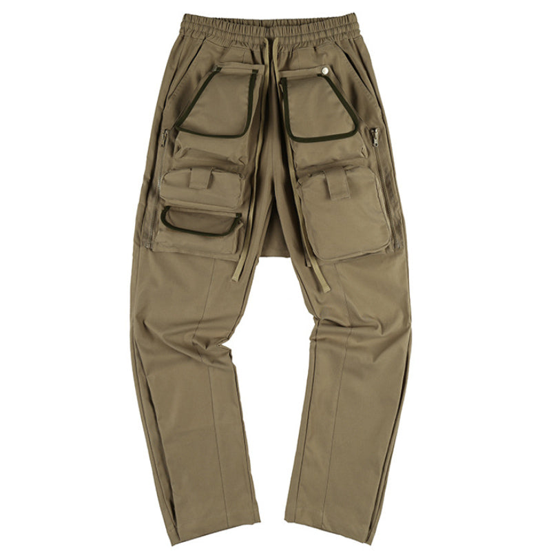 Men's Multi-Pocket Workwear Drawstring Trousers, size and color chart