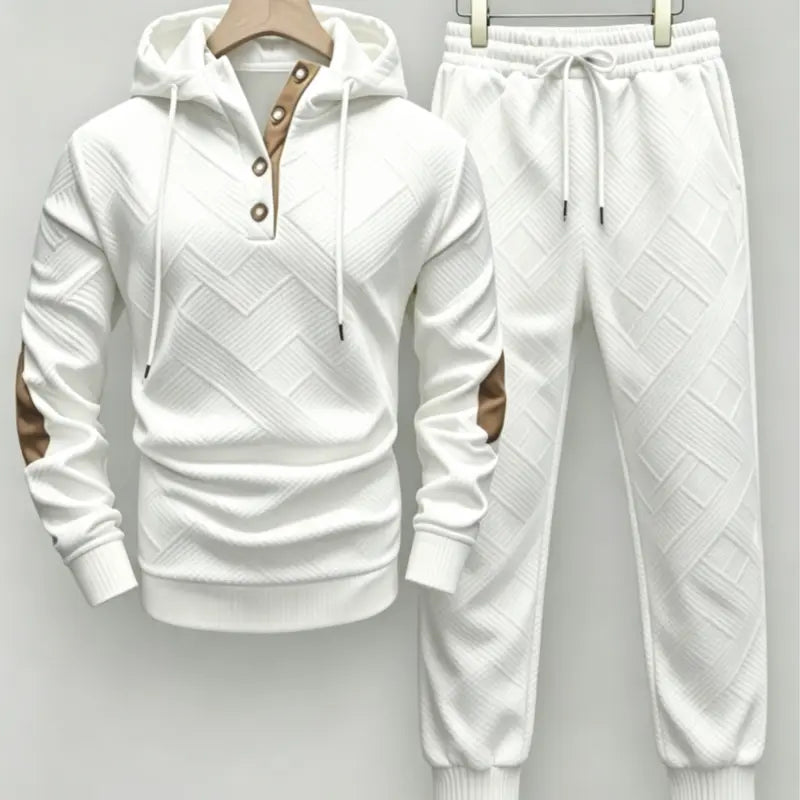 Men's Textured Knit Hooded Tracksuit Set - 2-Piece Pullover Hoodie & Drawstring Pants
